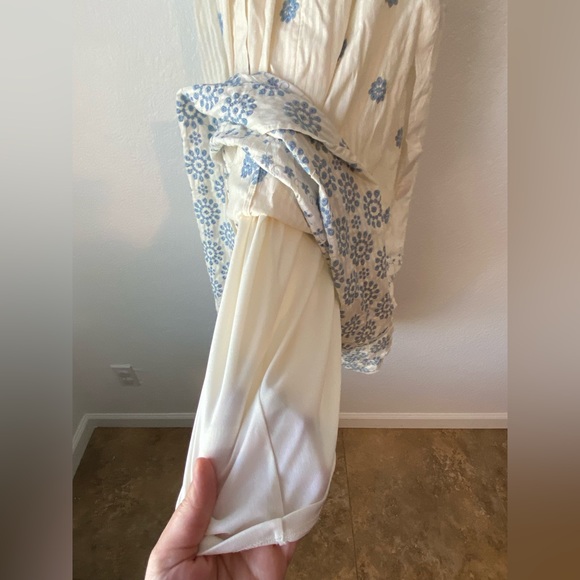 American Eagle Shoulder Tie Maxi Dress. Cream with Blue Details. Size Small. - Picture 8 of 9